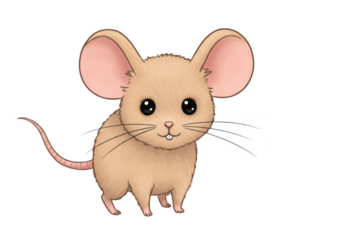 Adorable cartoon mouse with big ears and shiny eyes isolated on transparent background