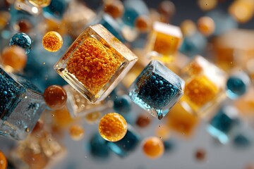 Floating cubes and spheres abstract