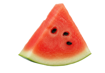 Fresh watermelon slice showcasing vibrant red flesh and black seeds against a clean background