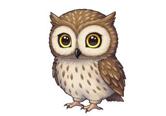 Naklejka premium Cute cartoon owl with big yellow eyes isolated on transparent background