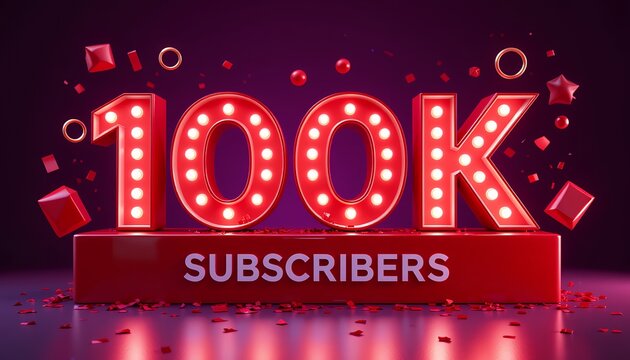 Illuminated digital representation celebrating achievement of one hundred thousand subscribers