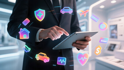 businessman holding digital tablet