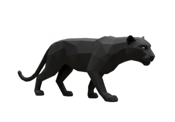 Geometric black panther walking low poly style isolated on transparent background