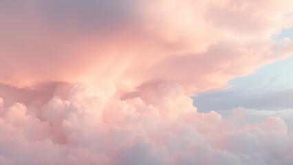 Fototapeta premium Ethereal pastel pink clouds floating in a gentle sky at sunset, a dreamy and beautiful abstract nature background.