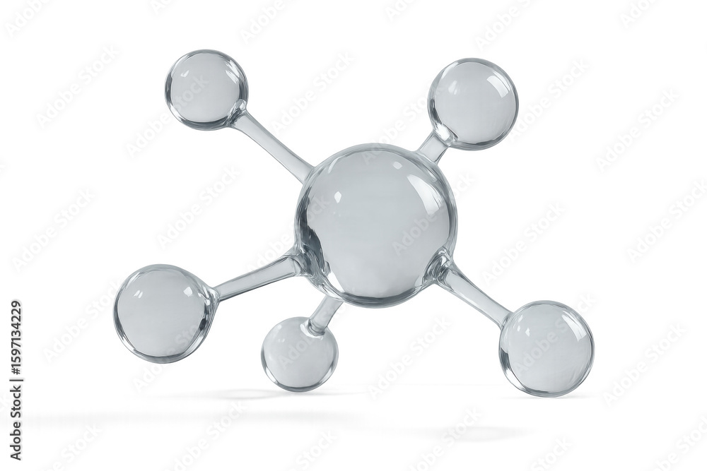 Poster glass molecule structure rotating on transparent background, perfect for science and technology conc