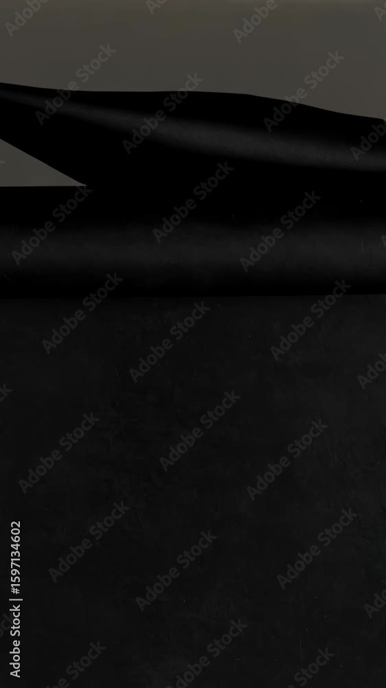 Poster close-up of textured black surface, slightly rolled up, showing subtle variations in tone and light 