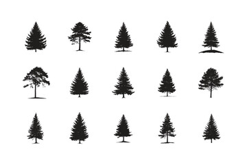 Obraz premium Collection of Pine Tree Silhouettes Isolated on White