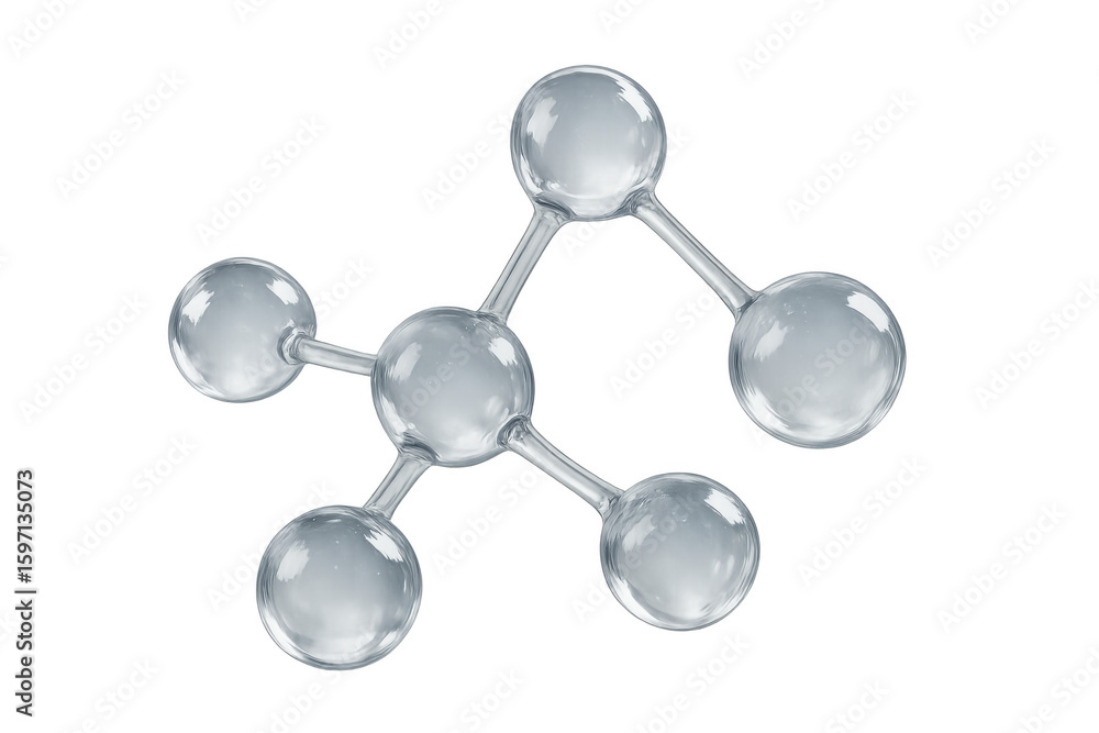 Poster glass molecule structure rotating on transparent background, perfect for science and technology rela