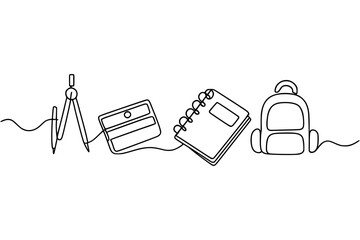 School Supplies Continuous One Line Drawing