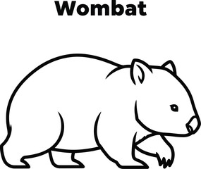 Obraz premium A charming wombat illustration showcases the adorable Australian marsupial with bold outlines, perfect for educational materials, coloring books, or wildlife-themed designs.