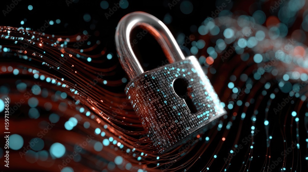 Aufkleber digital fortress: a close-up image showcases a metallic padlock, symbolizing digital security. encir
