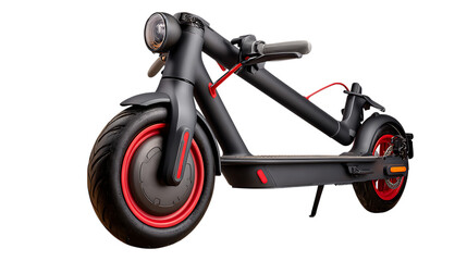 Sleek black electric scooter with red accents on black background