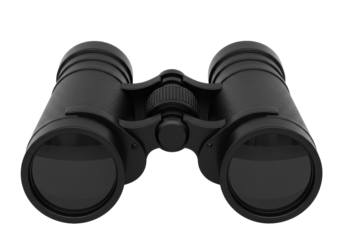 Black binoculars positioned centrally against a plain background, ideal for outdoor activities