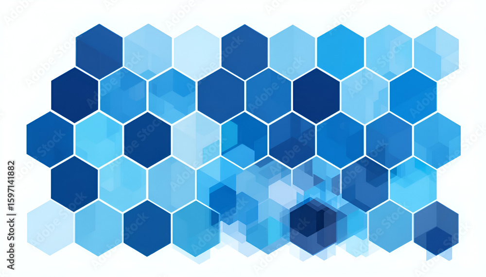 Poster abstract arrangement of connected translucent blue hexagons for modern design projects
