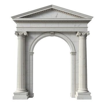 ornate classical marble archway with detailed columns and pediment against black background