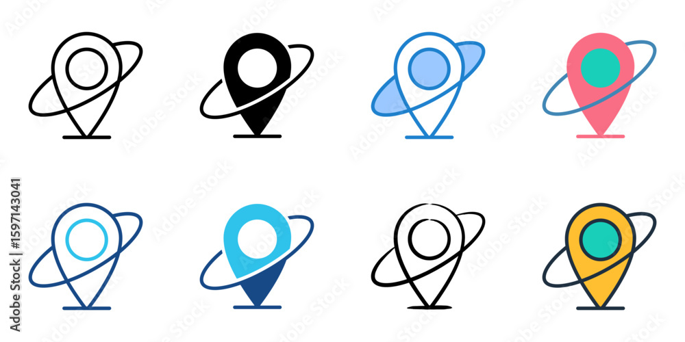 Poster gps icon set multiple style collection