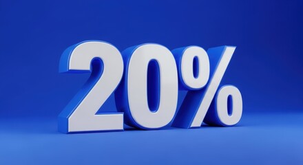 Clean 3d render of the number twenty percent on a blue background