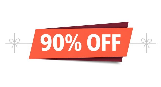 Ninety percent off sale tag with bow and ribbon design