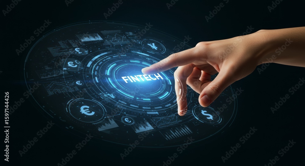 Poster a human hand points at a glowing 