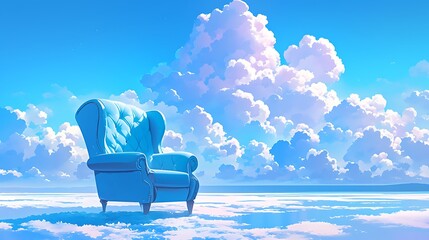 Chair on soft clouds with background