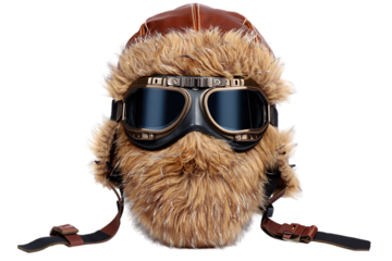 Whimsical vintage aviator helmet featuring a plush fur lining and stylish brass-framed goggles
