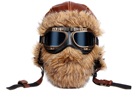 Whimsical vintage aviator helmet featuring a plush fur lining and stylish brass-framed goggles