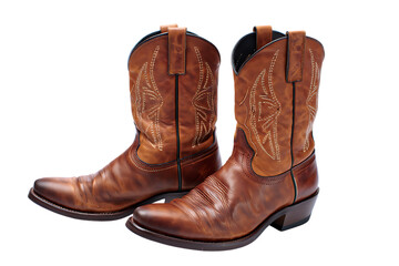 Authentic Distressed Brown Leather Cowboy Boots with Intricate White Stitching