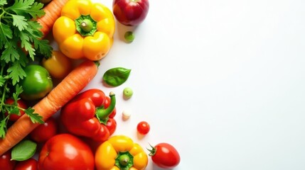 Vibrant Assortment of Fresh Vegetables and Produce Arranged Artistically on a Pristine White Background, Ideal for Culinary or Health-Related Designs