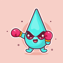 funny water drop character mascot playing boxing sport isolated cartoon