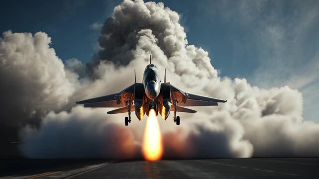 F-14 Tomcat Aircraft Launching from Aircraft Carrier