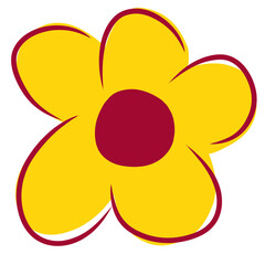Single yellow flower with red center