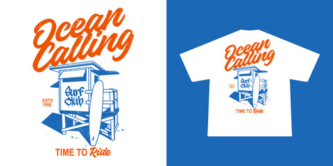 Vintage surf design, retro surfing artwork with tropical vibe