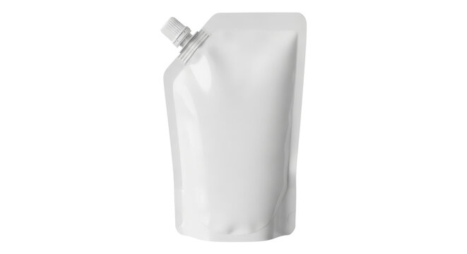 White stand-up flexible pouch with spout isolated on white background
