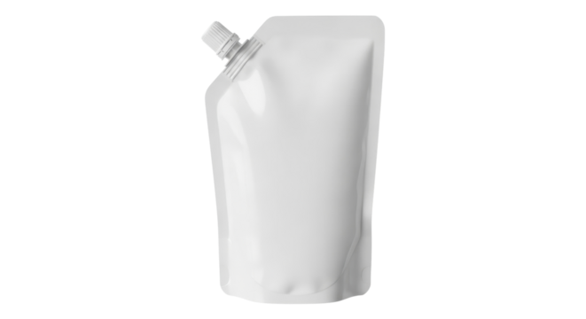 White stand-up flexible pouch with spout isolated on white background