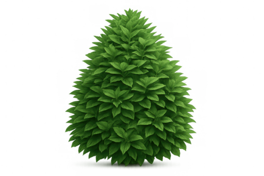 Perfect conical bush with vibrant green leaves, isolated on a transparent background, ideal for architectural visualizations or landscape design projects