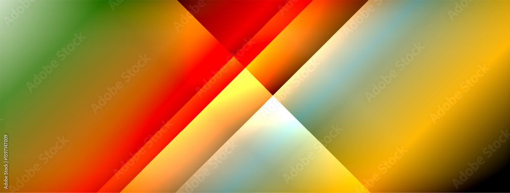 Poster abstract geometric composition. vivid gradients blend, forming sharp triangular shapes. colors range