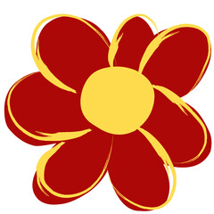Single red flower with yellow line 