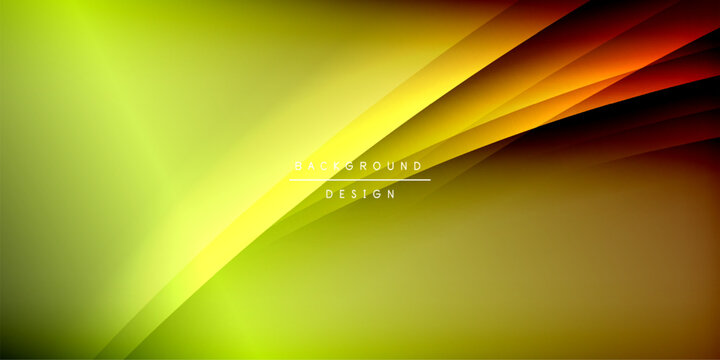 Abstract design features vibrant yellow, orange gradients. Dark background contrasts bright curves, creating dynamic visual effect. Text reads background design.