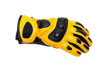 Vibrant yellow and black protective motorcycle glove with armored knuckles and a sporty design