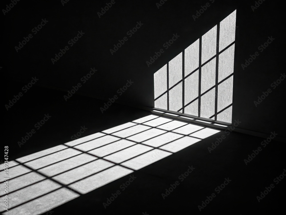 Poster sunlight streams through a window creating geometric shadows