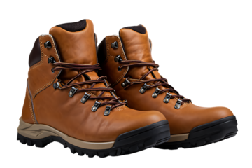 Durable Brown Leather Hiking Boots with Sturdy Soles and Metal Eyelets
