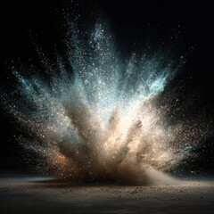 Glitter dust explosion on black background.