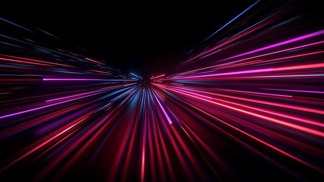 Abstract Light Trails: Red and Blue Speeding Streaks on Black