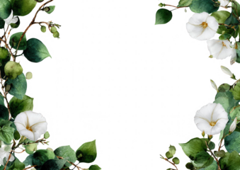 White flower frame with greenery