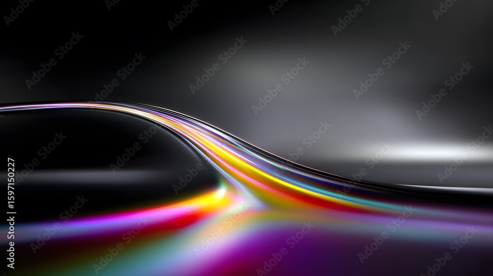 Poster abstract flow of light with rainbow colors on a dark background
