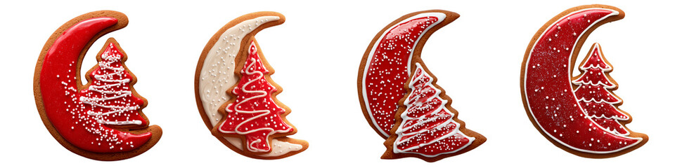 Collection of Gingerbread moon-shaped cookies isolated on white or transparent background