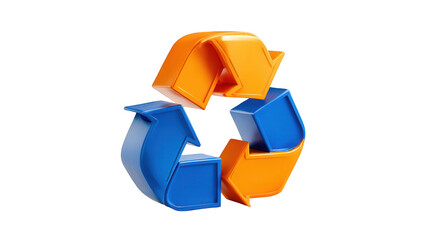 3D recycle symbol, orange and blue