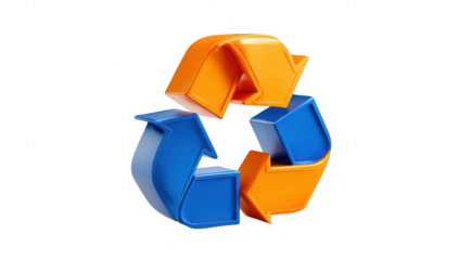 3D recycle symbol, orange and blue
