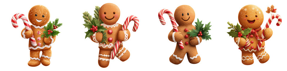 Collection of gingerbreads isolated on a white or transparent background