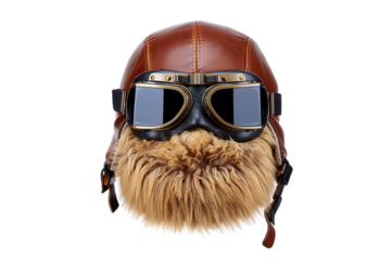 Vintage Brown Leather Aviator Helmet with Plush Fur Lining and Reflective Goggles